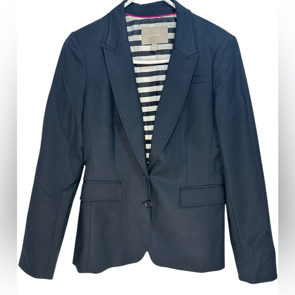Banana Republic Black Blazer with Striped Lining - Picture 1 of 7